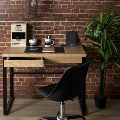 CALEB - Bureau Plateau Effet Bois et Piètement Noir