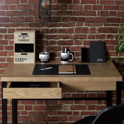 CALEB - Bureau Plateau Effet Bois et Piètement Noir