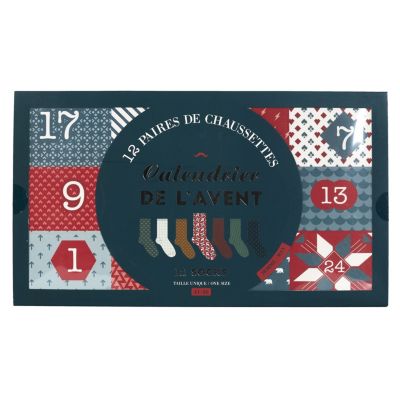 Calendrier de l'Avent 12 paires de chaussettes homme Bleu, L. 20 x l. 13