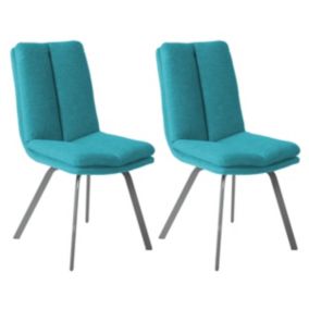 CALLAM - Lot de 2 Chaises Bleues avec Sur-Coussin