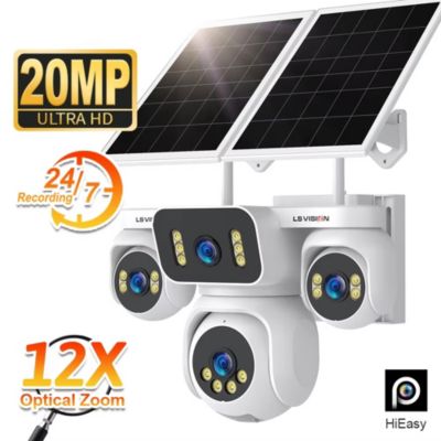 Caméra de surveillance solaire, conception à quatre objectifs,20 MP, suivi automatique(4G,carte mémoire non incluse)