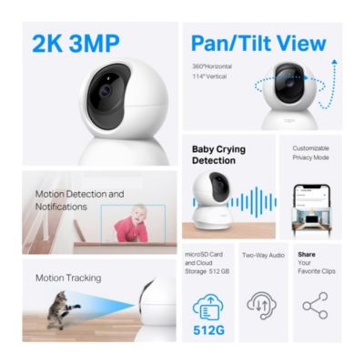 Caméra de vidéosurveillance Wi-Fi panoramique inclinable 2K TC71 TP-Link