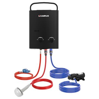 CAMPLUX AY132BP43-DE 5L Chauffe-eau à Gaz Propane ou Butane (50mbar) Instantané avec Pompe à eau 4.3L
