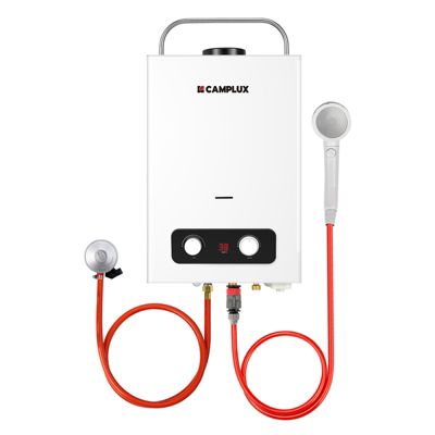 CAMPLUX BD158 Chauffe-eau Instantané 6 L au GPL avec Poignée, Chauffe-eau à Gaz Butane(28-30mbar)/Propane(37mbar)