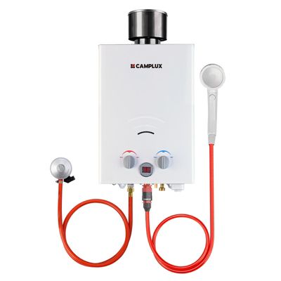 CAMPLUX BW158C - Chauffe-eau gaz instantané extérieur 6L/min 11kW GPL 30/37mbar blanc avec housse anti-pluie
