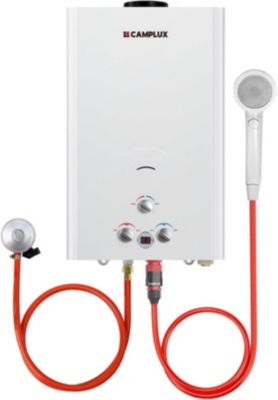 CAMPLUX BW422 - Chauffe-eau gaz instantané extérieur 16L propane/butane 32kW blanc camping-car 30/37mbar