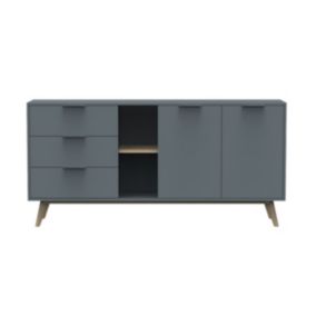 CANACA - Buffet 165cm 2 Portes 3 Tiroirs Scandinave MDF et Pin Massif Gris Vert