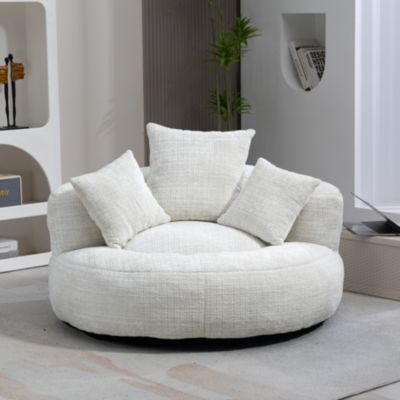 Canapé 1 place en chenille, dossier haut et accoudoirs, assise généreuse 108x108x52 cm, style cosy