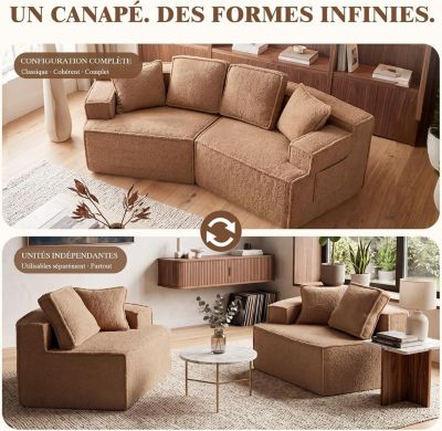 Canapé 2 places, 228 x 75 x 62 cm, canapé-lit modulaire avec poche de rangement, sans montage requis