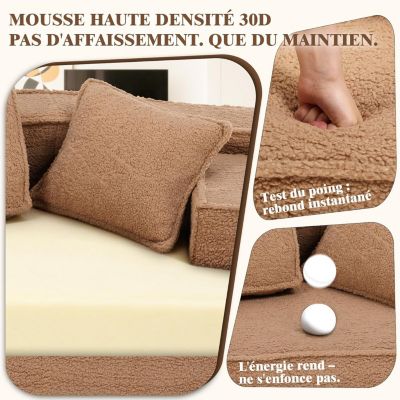 Canapé 2 places, 228 x 75 x 62 cm, canapé-lit modulaire avec poche de rangement, sans montage requis