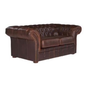 Canapé 2 places chesterfield CLOTAIRE 100% cuir vieilli