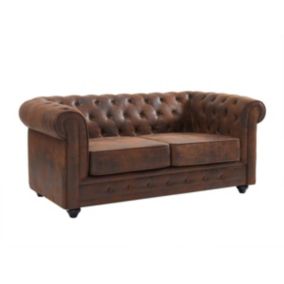 Canapé 2 places CHESTERFIELD en microfibre aspect cuir vieilli