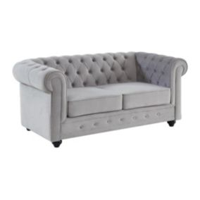 Canapé 2 places CHESTERFIELD - Velours gris clair