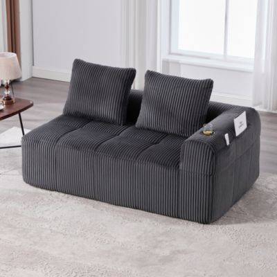Canapé 2 Places Confortable avec Porte-Gobelet Intégré et Poches Latérales, Coussins de Dossier, sans Assemblage - Gris Foncé