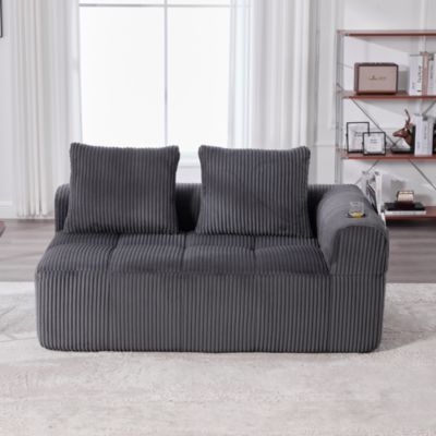 Canapé 2 Places Confortable avec Porte-Gobelet Intégré et Poches Latérales, Coussins de Dossier, sans Assemblage - Gris Foncé