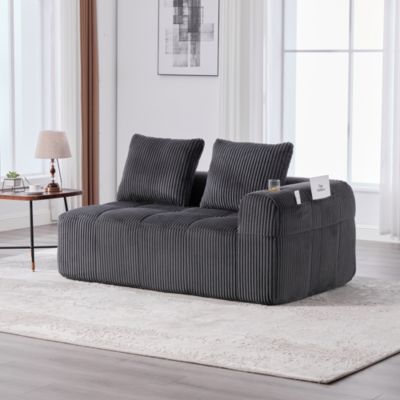 Canapé 2 Places Confortable avec Porte-Gobelet Intégré et Poches Latérales, Coussins de Dossier, sans Assemblage - Gris Foncé