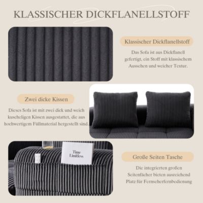 Canapé 2 Places Confortable avec Porte-Gobelet Intégré et Poches Latérales, Coussins de Dossier, sans Assemblage - Gris Foncé