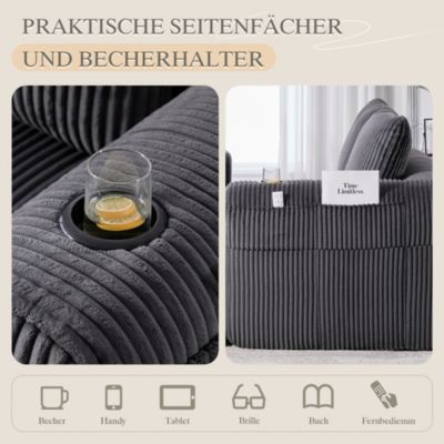 Canapé 2 Places Confortable avec Porte-Gobelet Intégré et Poches Latérales, Coussins de Dossier, sans Assemblage - Gris Foncé