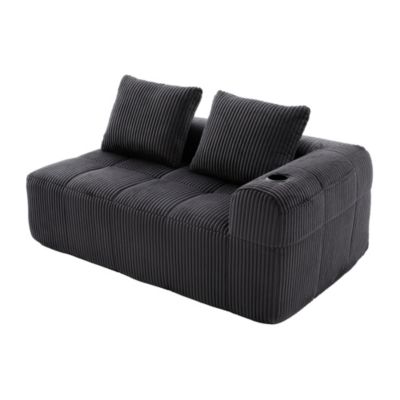 Canapé 2 Places Confortable avec Porte-Gobelet Intégré et Poches Latérales, Coussins de Dossier, sans Assemblage - Gris Foncé