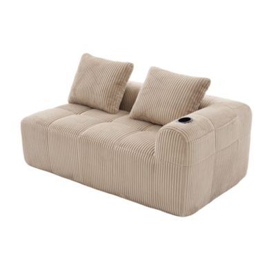 Canapé 2 Places Confortable, Porte-Gobelet Intégré et Poches Latérales, Coussin de Dossier, Sans Assemblage, Velours Côtelé Marron
