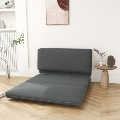 Canapé 2 places convertible 3-en-1 pliable en matelas 138x270 cm, polyester velours gris foncé, prêt à l'emploi
