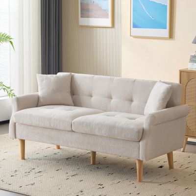 Canapé 2 places en chenille avec coussins épais, design moderne et confortable, idéal pour salon, chambre ou appartement