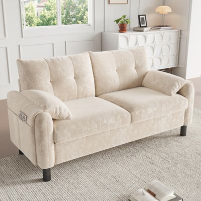 Canapé 2 places en tissu chenille,beige,confortable pour salon et chambre,style scandinave