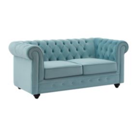 Canapé 2 places en velours bleu pastel CHESTERFIELD