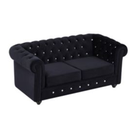 Canapé 2 places en velours noir et boutons effet cristal CHESTERFIELD