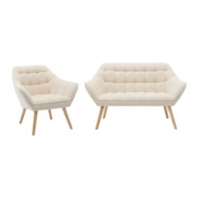 Canapé 2 places et fauteuil en tissu beige CASERTA