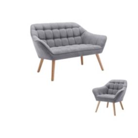 Canapé 2 places et fauteuil en tissu gris CASERTA