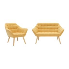 Canapé 2 places et fauteuil en tissu jaune moutarde CASERTA