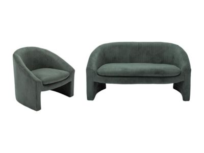 Canapé 2 places et fauteuil en velours côtelé vert OSSANA