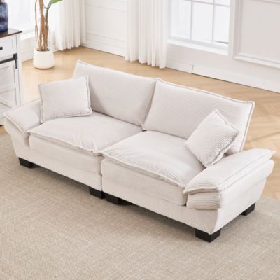 Canapé 2 Places Moderne - design Contemporain en Velours Beige avec Assise Moelleuse et Coussins, Confortable pour Salon