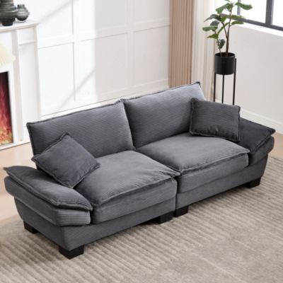 Canapé 2 Places Moderne - Velours Gris Foncé avec Assise Moelleuse et Coussins, Confort Optimal pour Salon ou Bureau