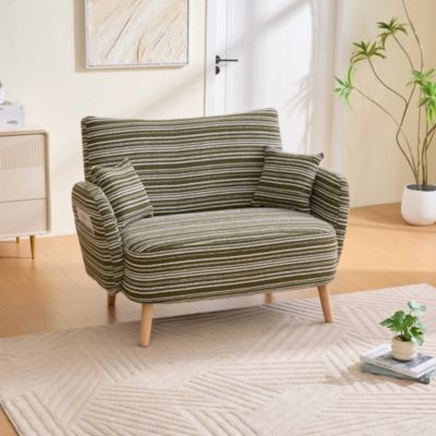 Canapé 2 Places Tissu Bouclé - Accoudoirs Confortables et Pochette Latérale - Coussin Rembourré Mousse - 121x81,5x87 cm - Vert