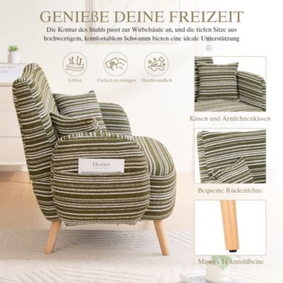 Canapé 2 Places Tissu Bouclé - Accoudoirs Confortables et Pochette Latérale - Coussin Rembourré Mousse - 121x81,5x87 cm - Vert