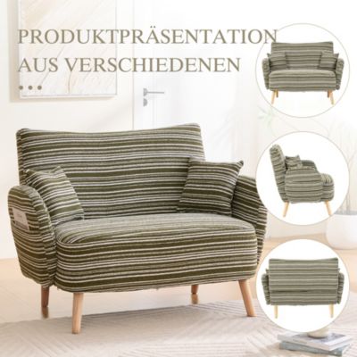 Canapé 2 Places Tissu Bouclé - Accoudoirs Confortables et Pochette Latérale - Coussin Rembourré Mousse - 121x81,5x87 cm - Vert