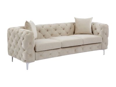 Canapé 3 places, 2 places et fauteuil chesterfield en velours beige EDWINA