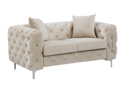 Canapé 3 places, 2 places et fauteuil chesterfield en velours beige EDWINA
