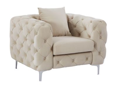 Canapé 3 places, 2 places et fauteuil chesterfield en velours beige EDWINA