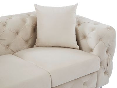Canapé 3 places, 2 places et fauteuil chesterfield en velours beige EDWINA