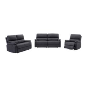 Canapé 3 places, 2 places et fauteuil relax électrique en tissu gris anthracite LUNANO