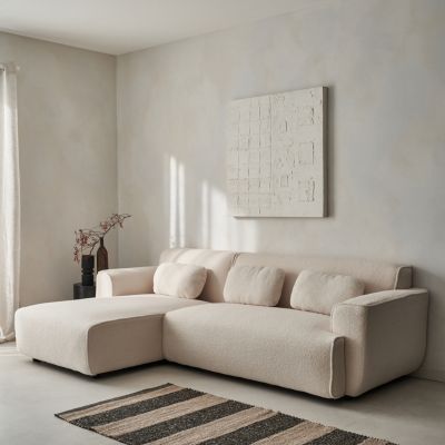 Canapé 3 places. angle gauche. tissu bouclette. Wallas. L 196 x P 151 / 91 / x H 73cm