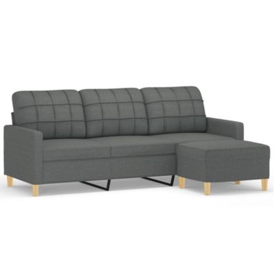 Canapé à 3 places avec repose-pieds Gris foncé 180 cm Tissu vidaXL