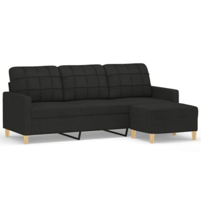 Canapé à 3 places avec repose-pieds Noir 180 cm Tissu vidaXL