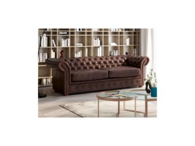 Canapé 3 places chesterfield CLOTAIRE 100% cuir vieilli