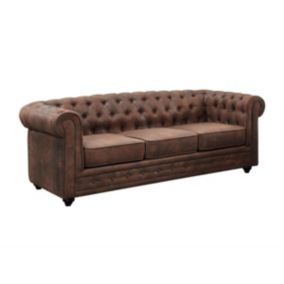 Canapé 3 places CHESTERFIELD en microfibre aspect cuir vieilli