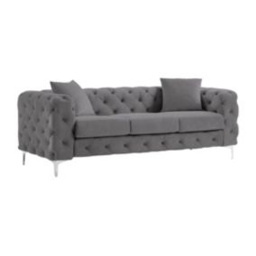 Canapé 3 places chesterfield en velours anthracite EDWINA