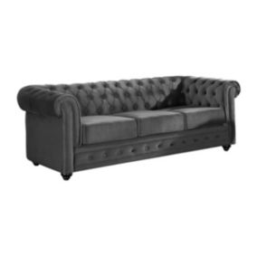 Canapé 3 places CHESTERFIELD - Velours anthracite